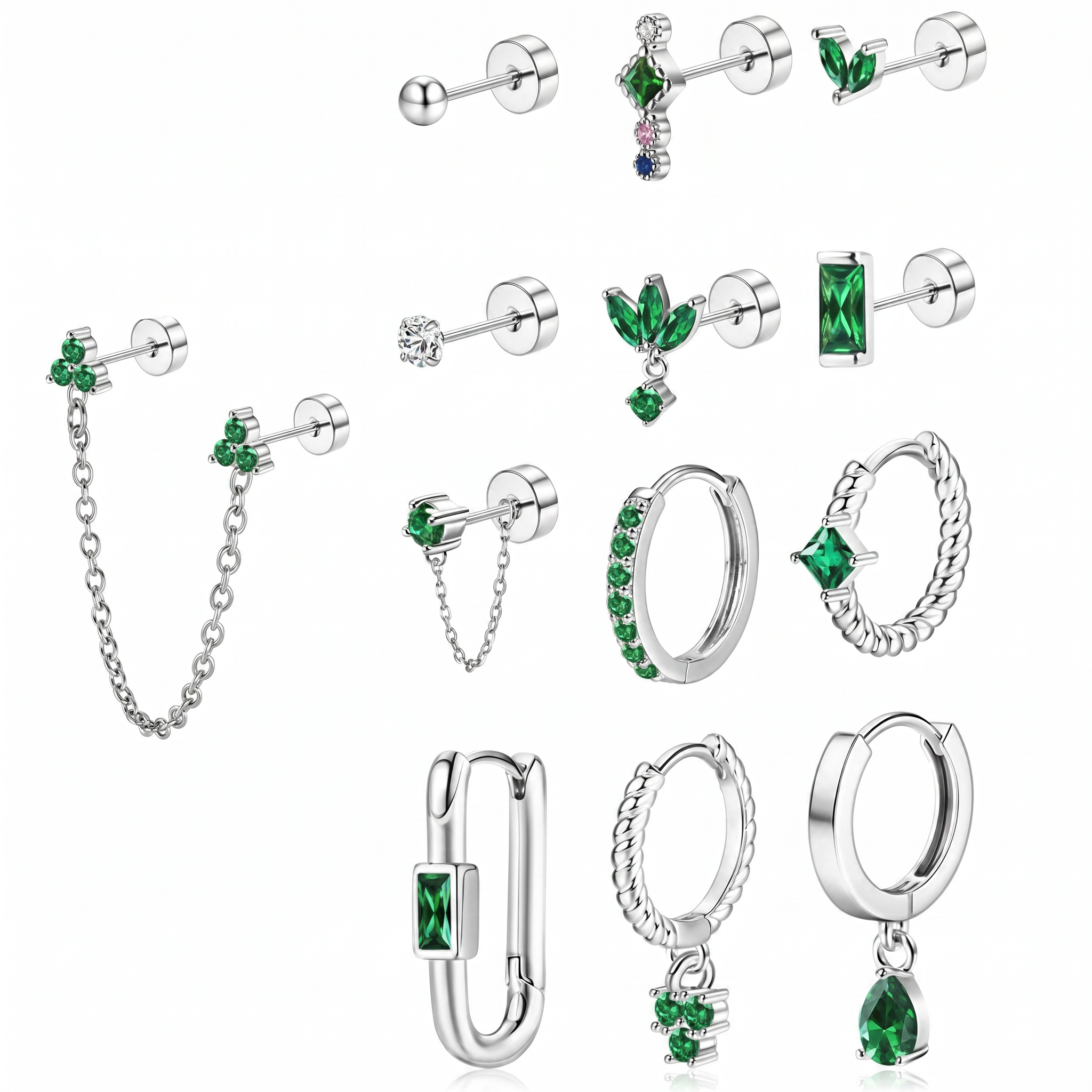 Multi Pack Of 13 Flat Back Studs And Hinged Hoops
