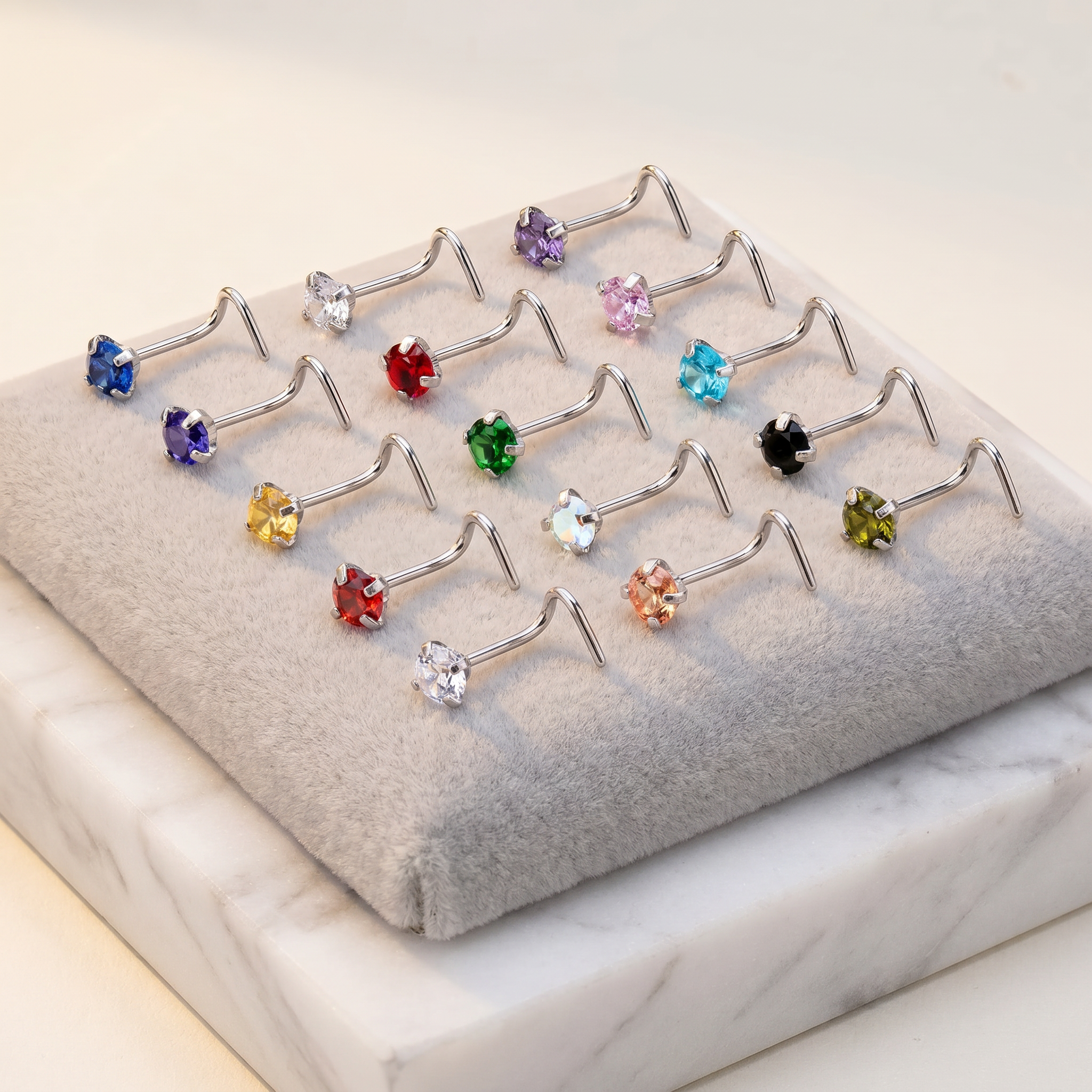 Multi Pack Of 15 Curved Crystal Nose Studs