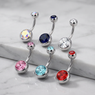 Multi Pack Of 6 Silver Double Crystal Belly Button Bars