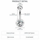 14 Gauge Titanium Double Crystal Belly Bar size chart