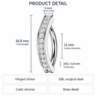 14 Gauge Hinged Crystal Lined Belly Button Ring product size guide