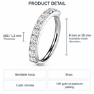 16 Gauge Brass Single Row Crystal Hoop For Nose & Ear