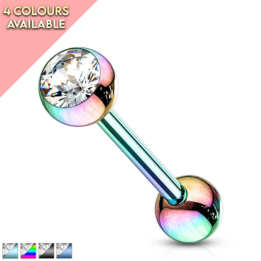 14 Gauge Crystal Topped Metallic Tongue Barbell