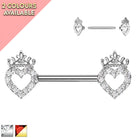 Cherry Diva Barbell 14 Gauge Hollow Crystal Heart Barbell Nipple Ring