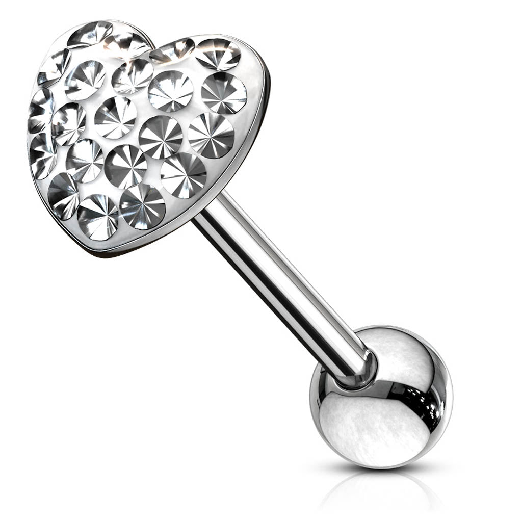 Cherry Diva Barbell 14 Gauge Hypoallergenic Crystal Heart Tongue Bar