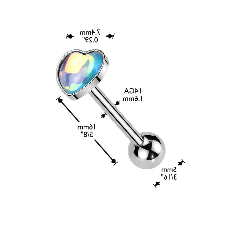 Cherry Diva Barbell 14 Gauge Hypoallergenic Crystal Heart Tongue Bar