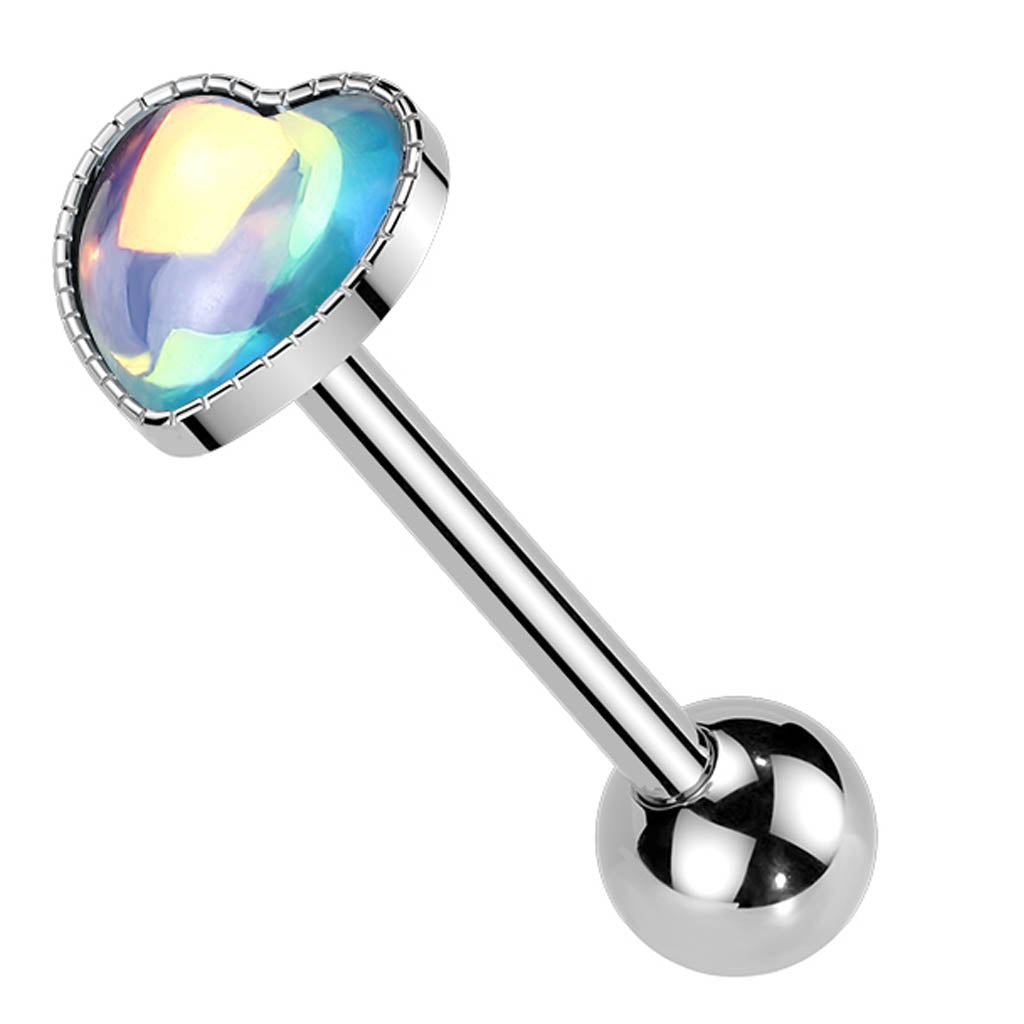 Cherry Diva Barbell 14 Gauge Hypoallergenic Crystal Heart Tongue Bar