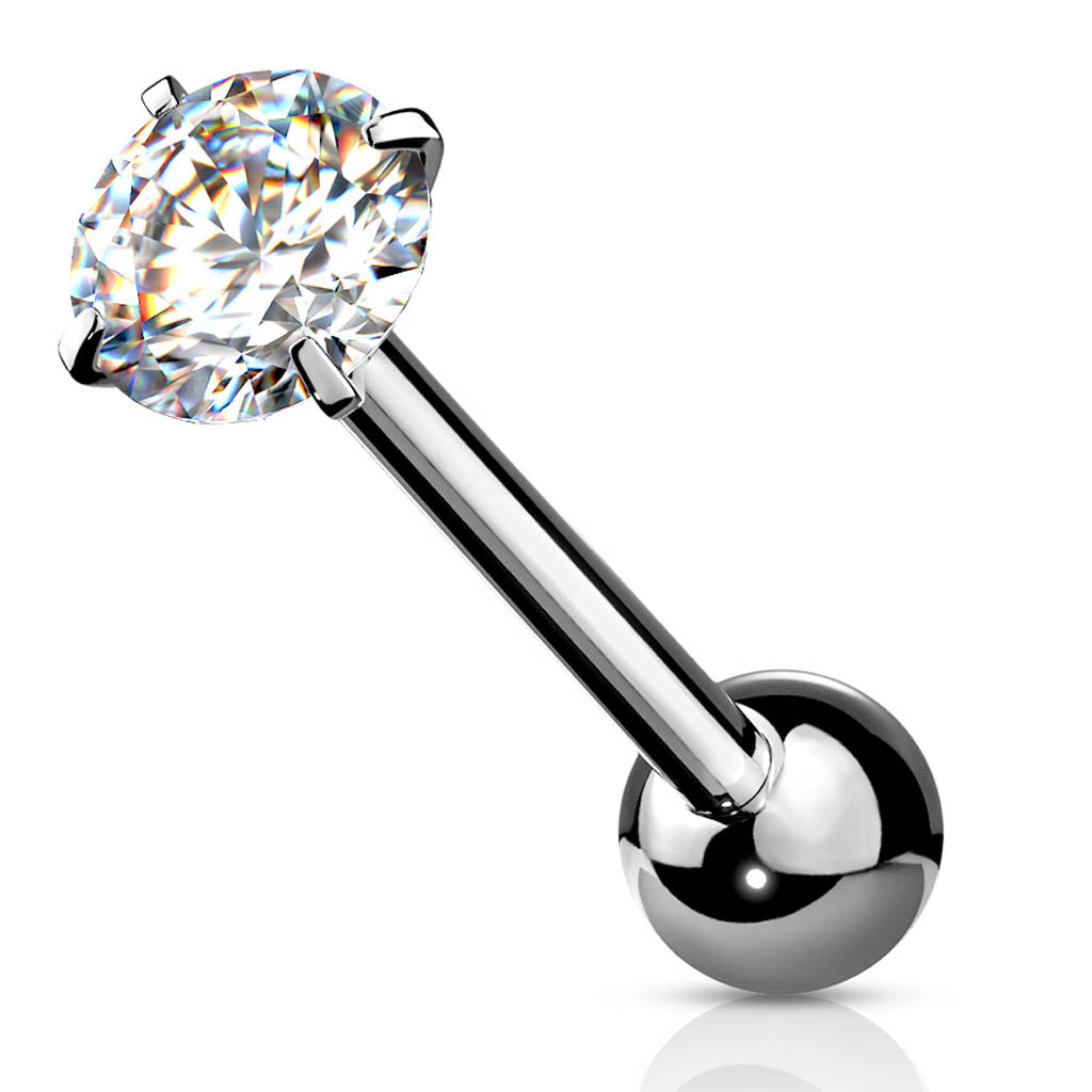 Cherry Diva Barbell 14 Gauge Prong Set Round Crystal Tongue Barbell