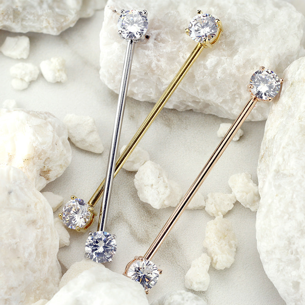 Cherry Diva Barbell 14 Gauge Silver Crystal End Industrial Barbell
