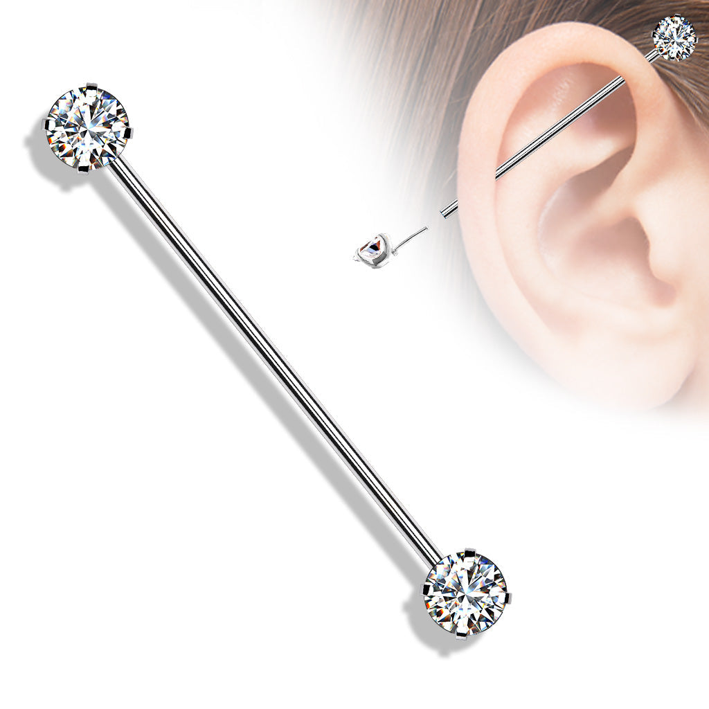 14 Gauge Silver Crystal Threadless Industrial Barbell