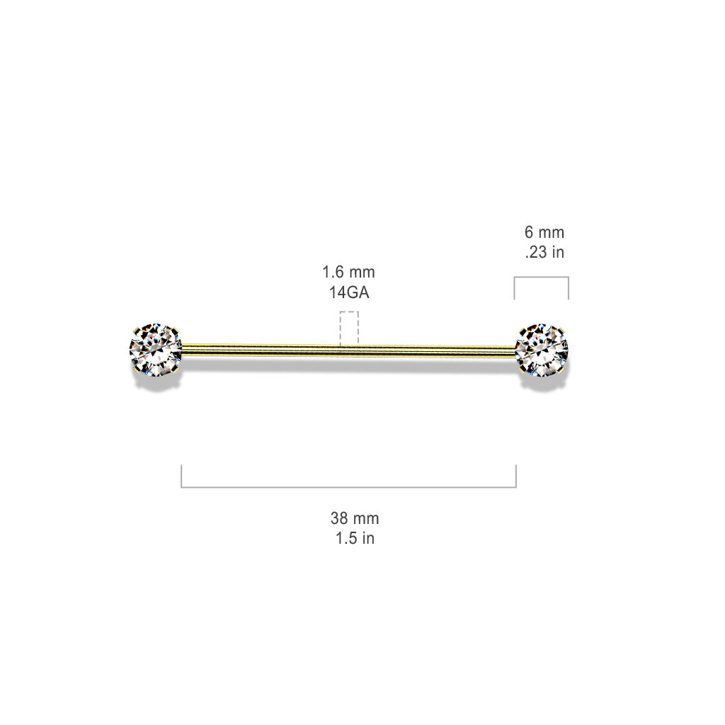 14 Gauge Silver Crystal Threadless Industrial Barbell