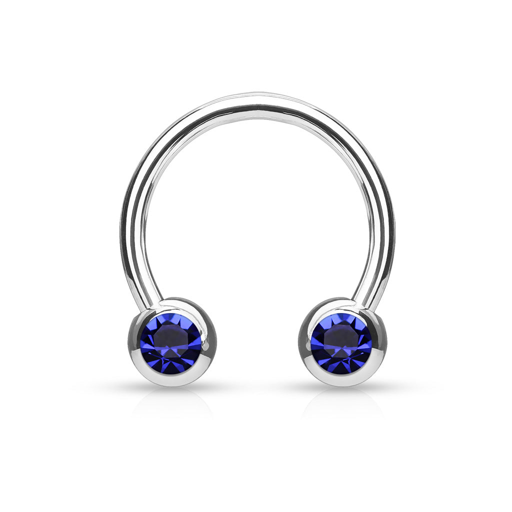 Cherry Diva Barbell BLUE 14 Gauge Surgical Steel Twin Gemstone Ball End Circular Barbell