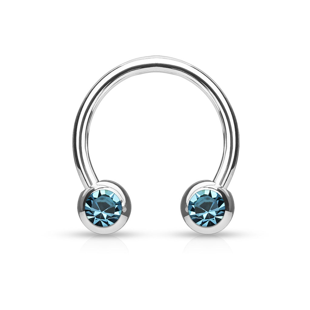 Cherry Diva Barbell AQUA 14 Gauge Surgical Steel Twin Gemstone Ball End Circular Barbell