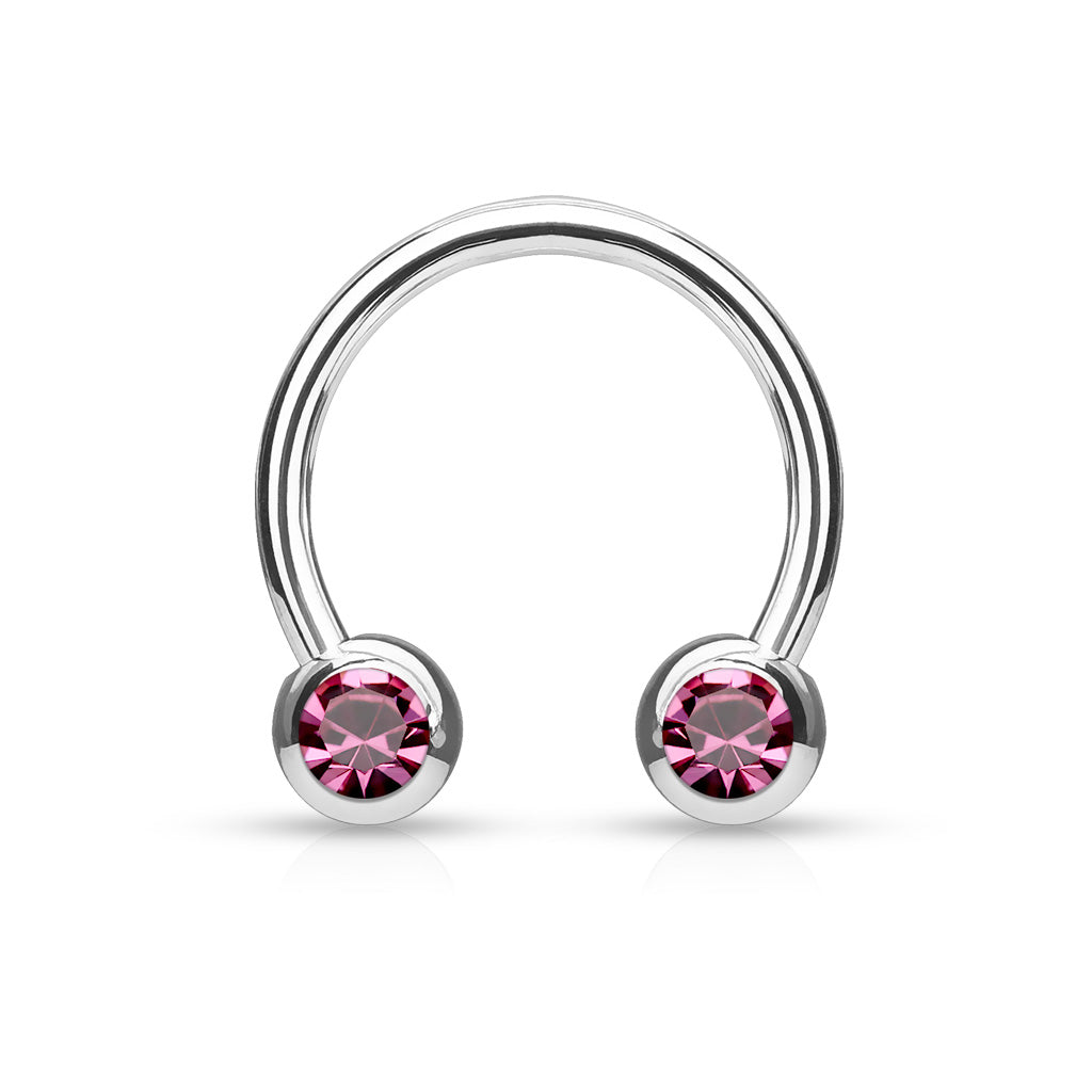 Cherry Diva Barbell PINK 14 Gauge Surgical Steel Twin Gemstone Ball End Circular Barbell