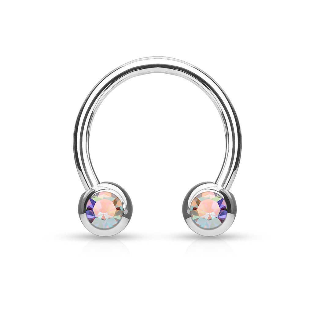 Cherry Diva Barbell AURORA 14 Gauge Surgical Steel Twin Gemstone Ball End Circular Barbell