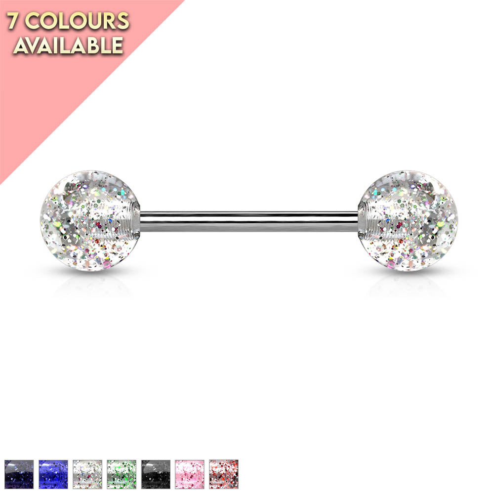 Cherry Diva Barbell 14 Gauge Titanium Barbell With Glitter Ball Ends