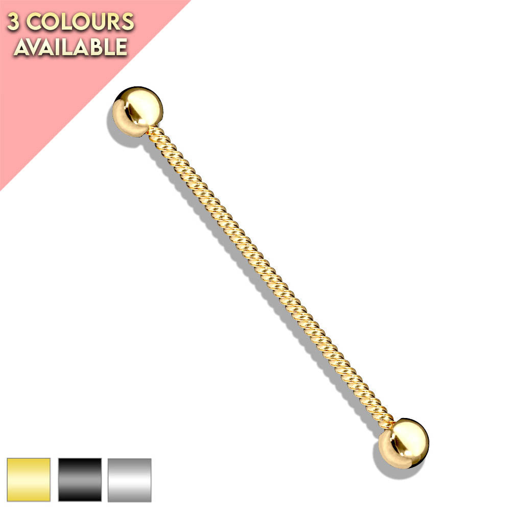 Cherry Diva Barbell 14 Gauge Twisted Rope Surgical Steel Industrial Barbell