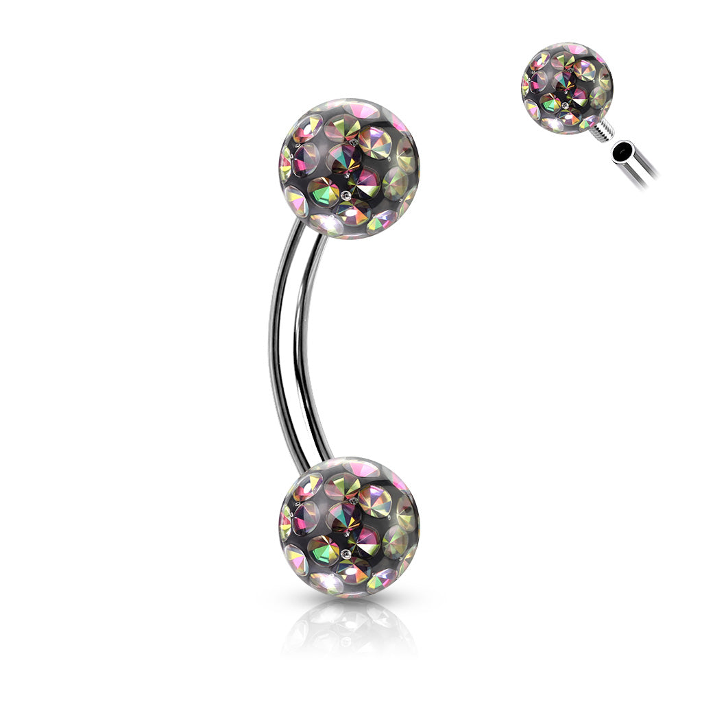 16 Gauge Double Glitterball Curved Eyebrow Barbell