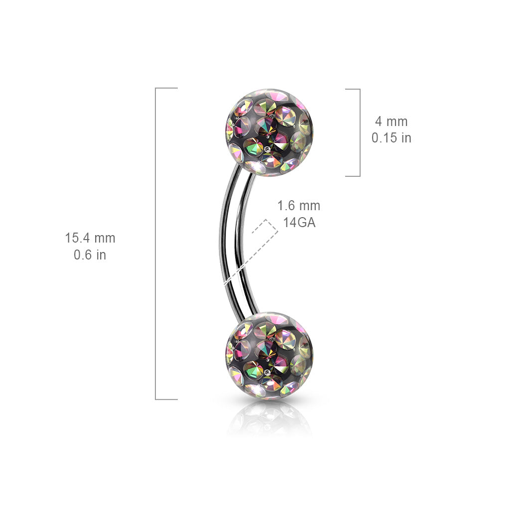16 Gauge Double Glitterball Curved Eyebrow Barbell