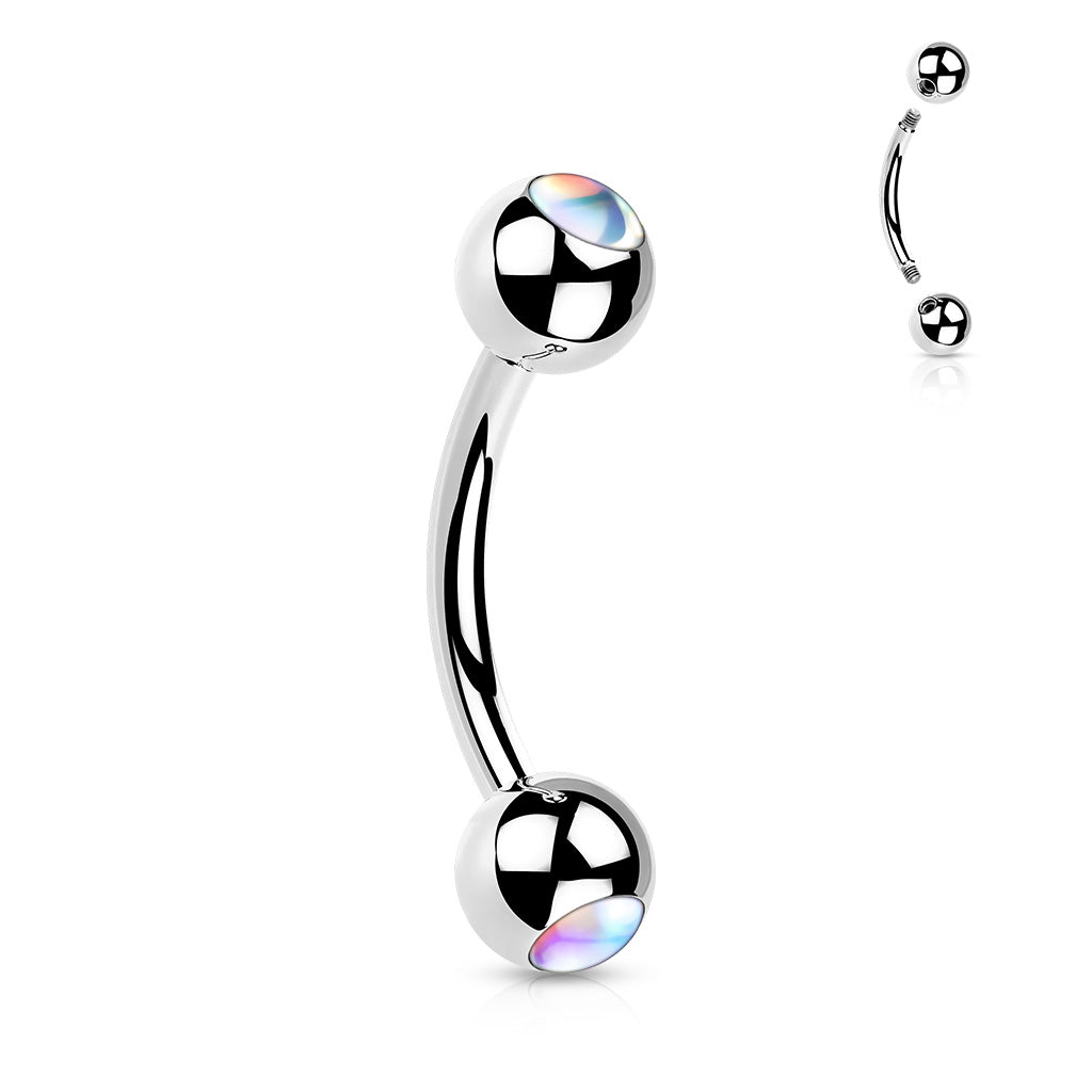16 Gauge Double Opal Curved Eyebrow Barbell - Silver