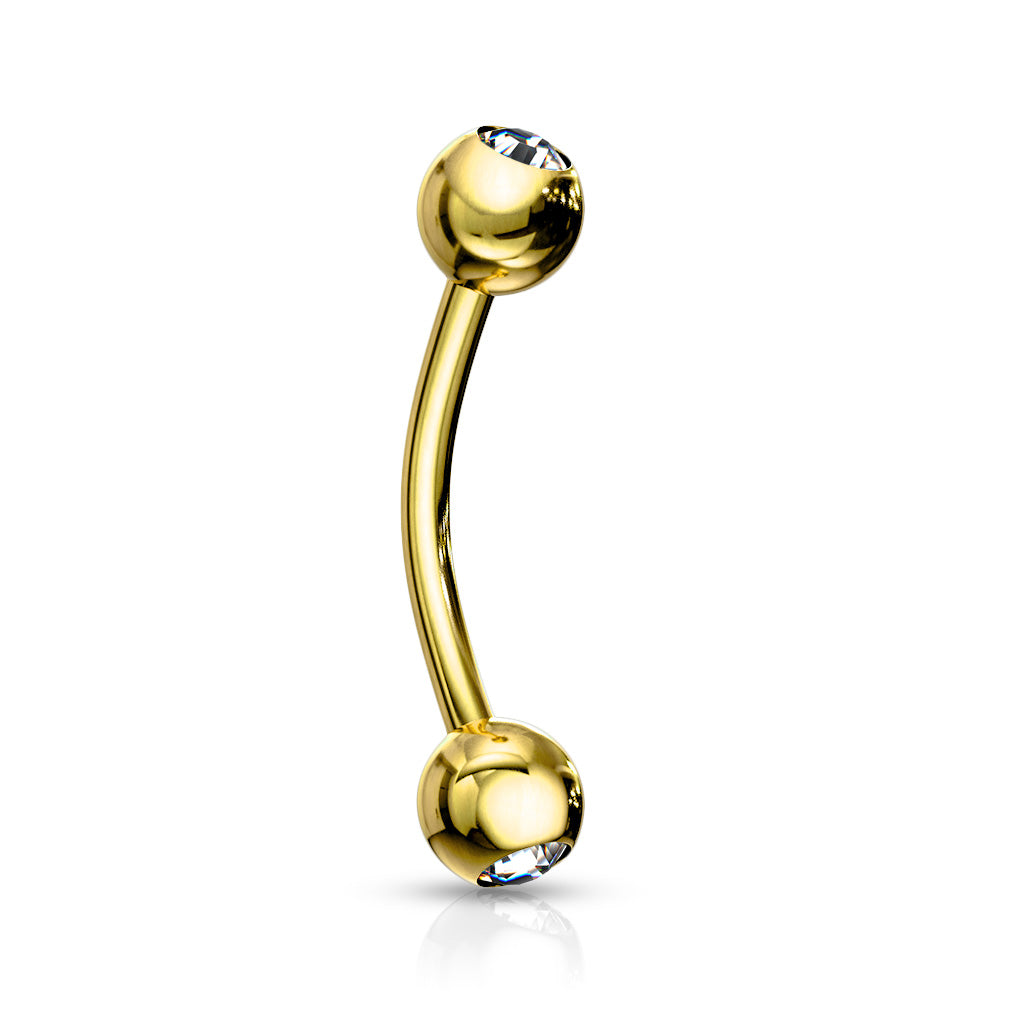 Cherry Diva Barbell 16 Gauge Gold Plated Curved Eyebrow Barbell