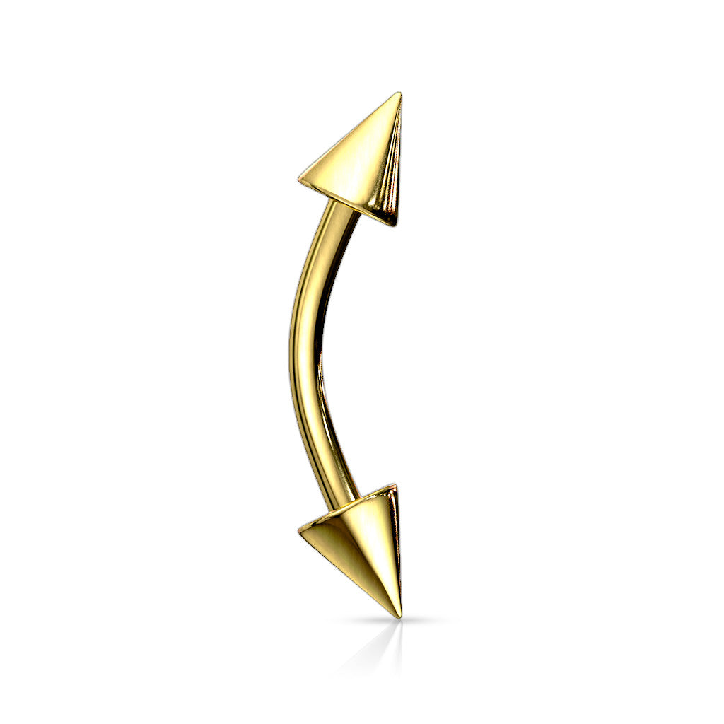 Cherry Diva Barbell 16 Gauge Gold Plated Curved Spike Ends Eyebrow Barbell