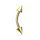 Cherry Diva Barbell 16 Gauge Gold Plated Curved Spike Ends Eyebrow Barbell