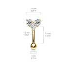 Cherry Diva Eyebrow Bar 16 Gauge Prong Set Crystal Heart Eyebrow Barbell