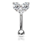 Cherry Diva Eyebrow Bar 16 Gauge Prong Set Crystal Heart Eyebrow Barbell