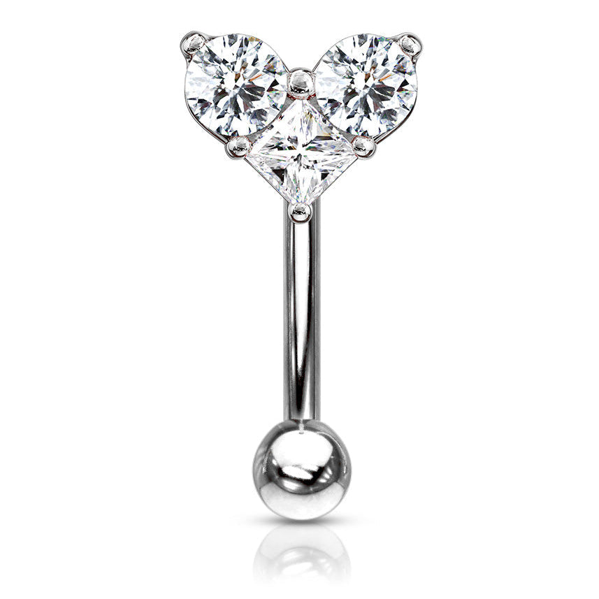 Cherry Diva Eyebrow Bar 16 Gauge Prong Set Crystal Heart Eyebrow Barbell