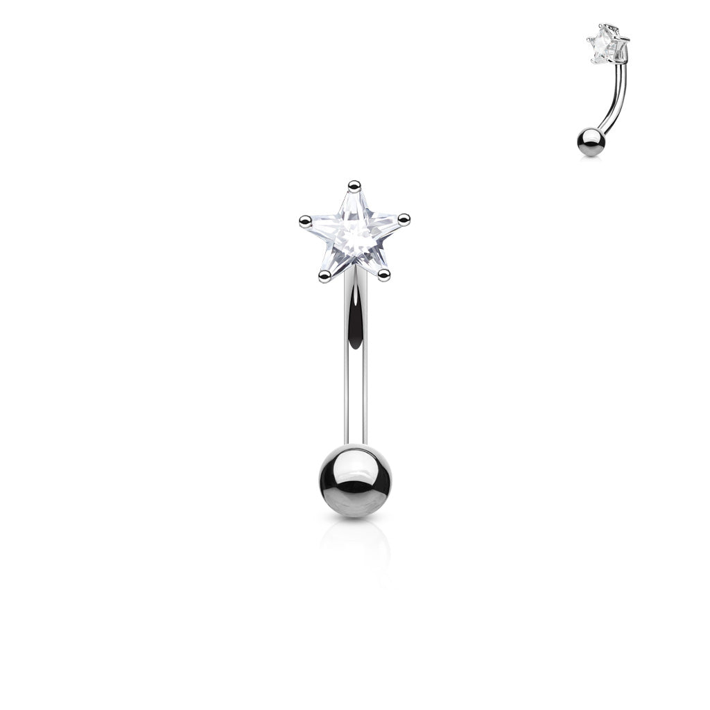 Cherry Diva Eyebrow Bar 16 Gauge Prong Set Crystal Star Eyebrow Barbell