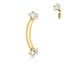 Cherry Diva Eyebrow Bar 16 Gauge Prong Set Double Crystal Star Eyebrow Barbell