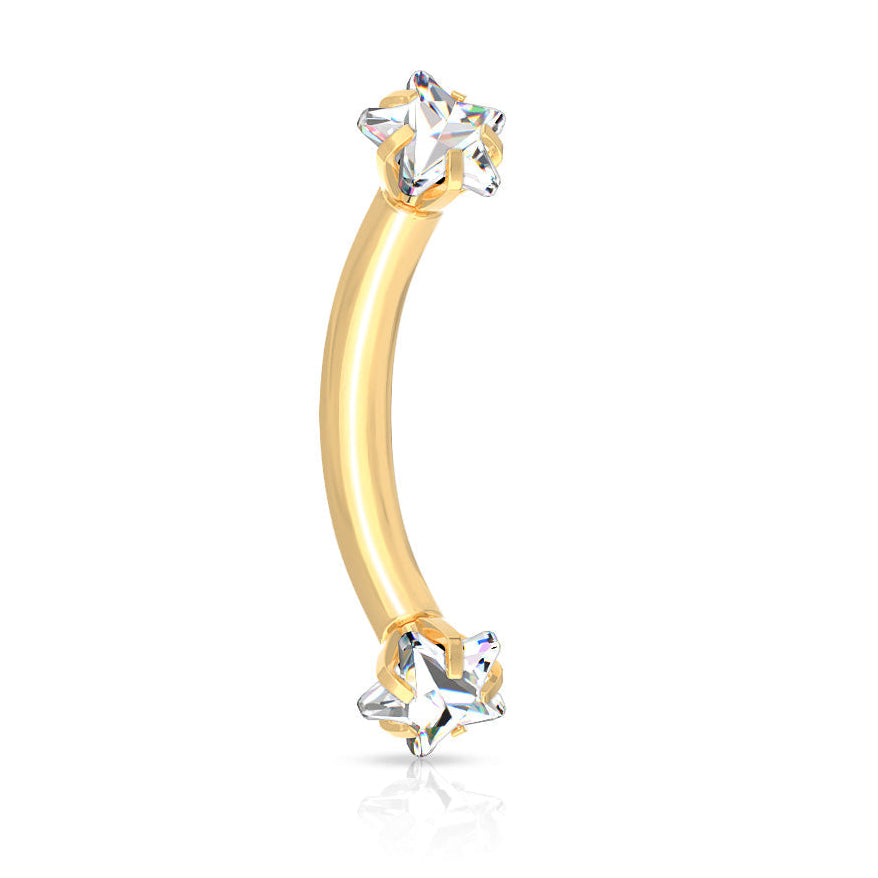 Cherry Diva Eyebrow Bar 16 Gauge Prong Set Double Crystal Star Eyebrow Barbell