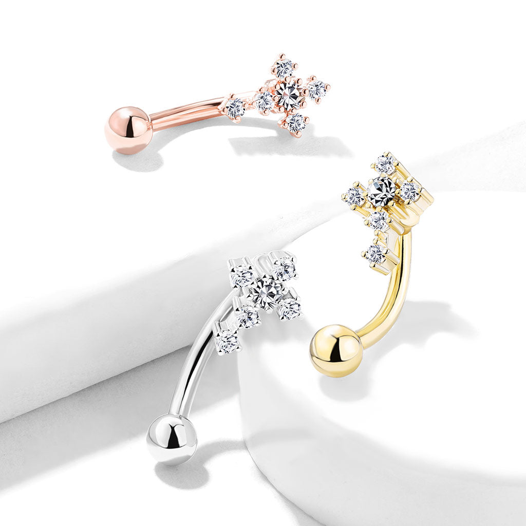 Cherry Diva Eyebrow Bar 16 Gauge Silver Crystal Cross Eyebrow Barbell
