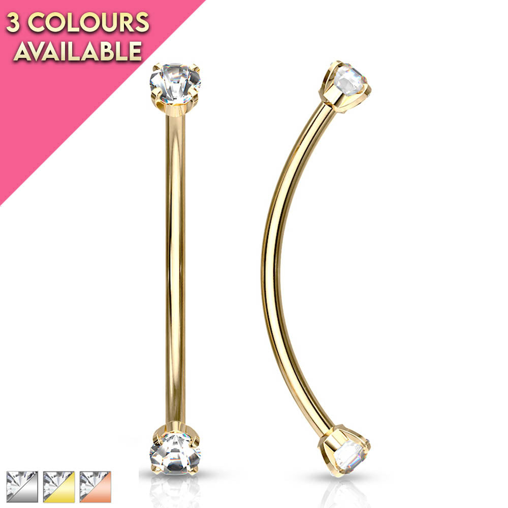 16 Gauge Surgical Steel Curved Barbell With Crystal Ends