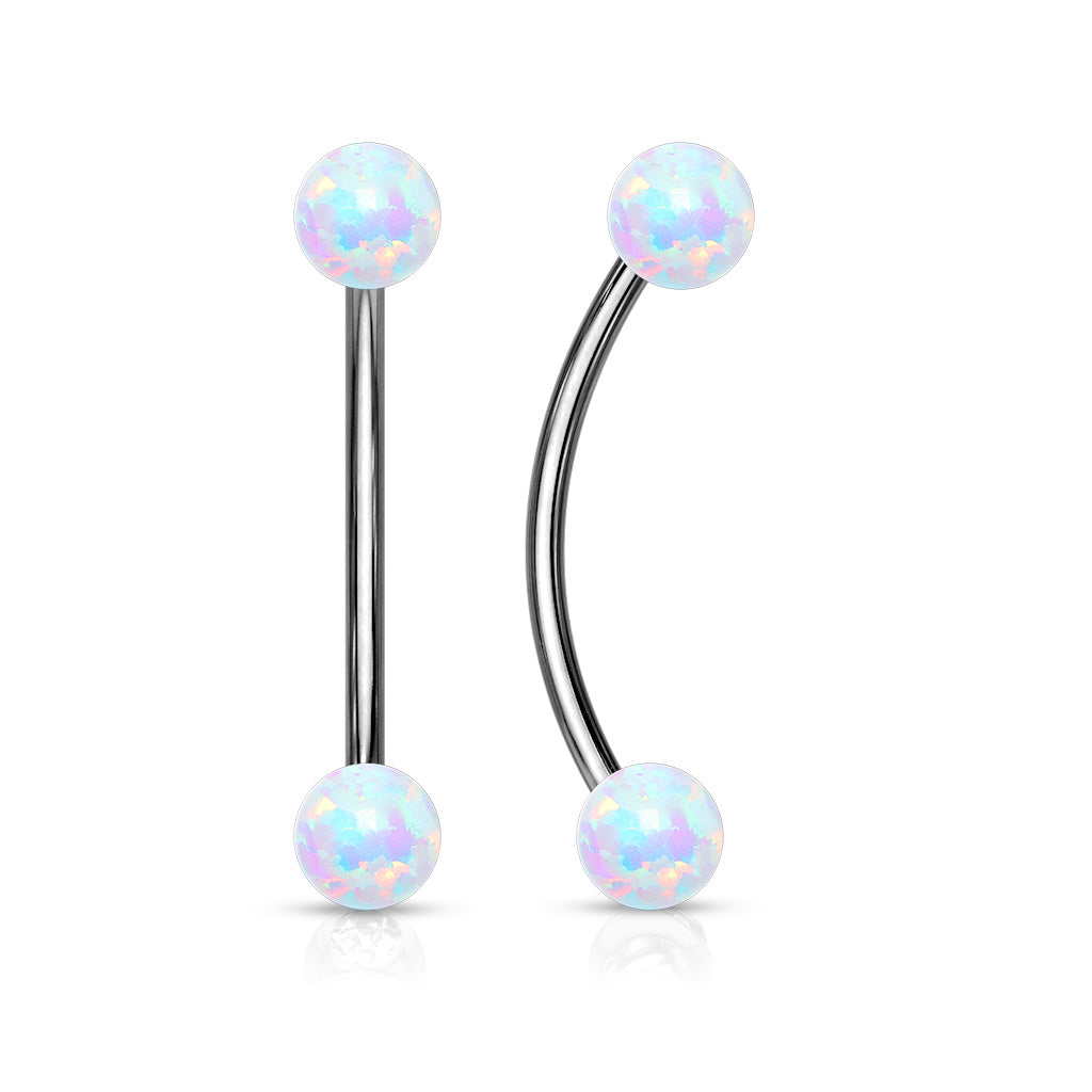Cherry Diva Barbell WHITE OPAL 316L Surgical Steel Curved Barbell With Opal Ends