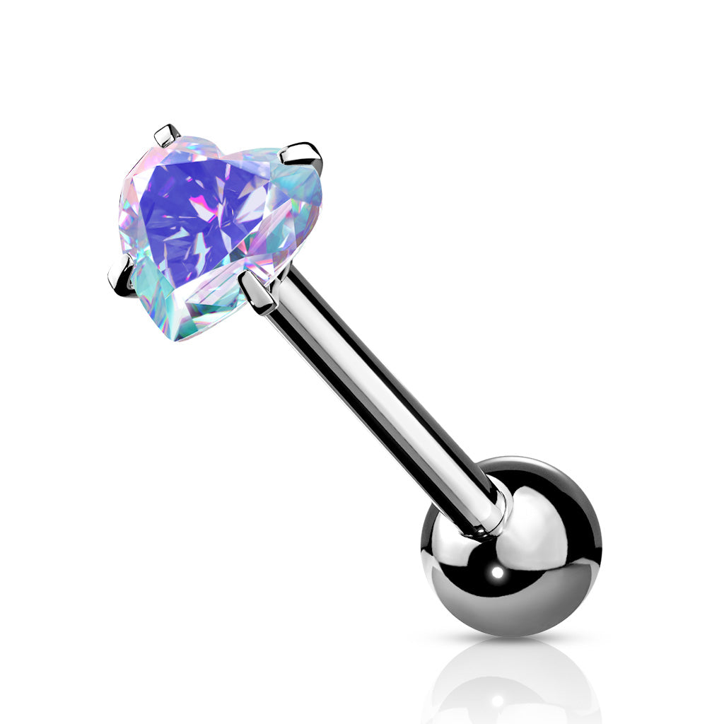 Cherry Diva Barbell Aurora 14 Gauge Prong Set Crystal Heart Tongue Barbell