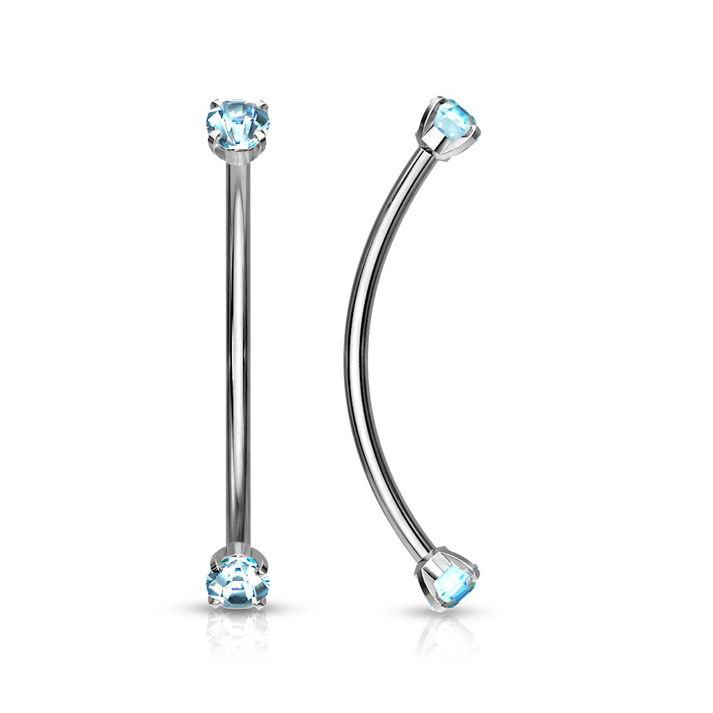 Cherry Diva Barbell Blue 16 Gauge Surgical Steel Curved Barbell With Crystal Ends