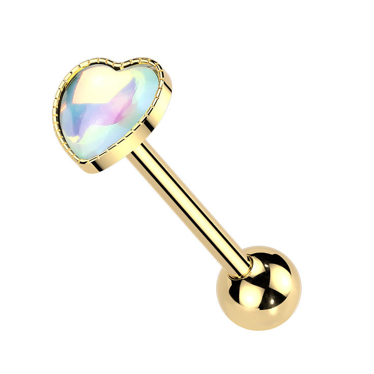 Cherry Diva Barbell Gold 14 Gauge Hypoallergenic Crystal Heart Tongue Bar