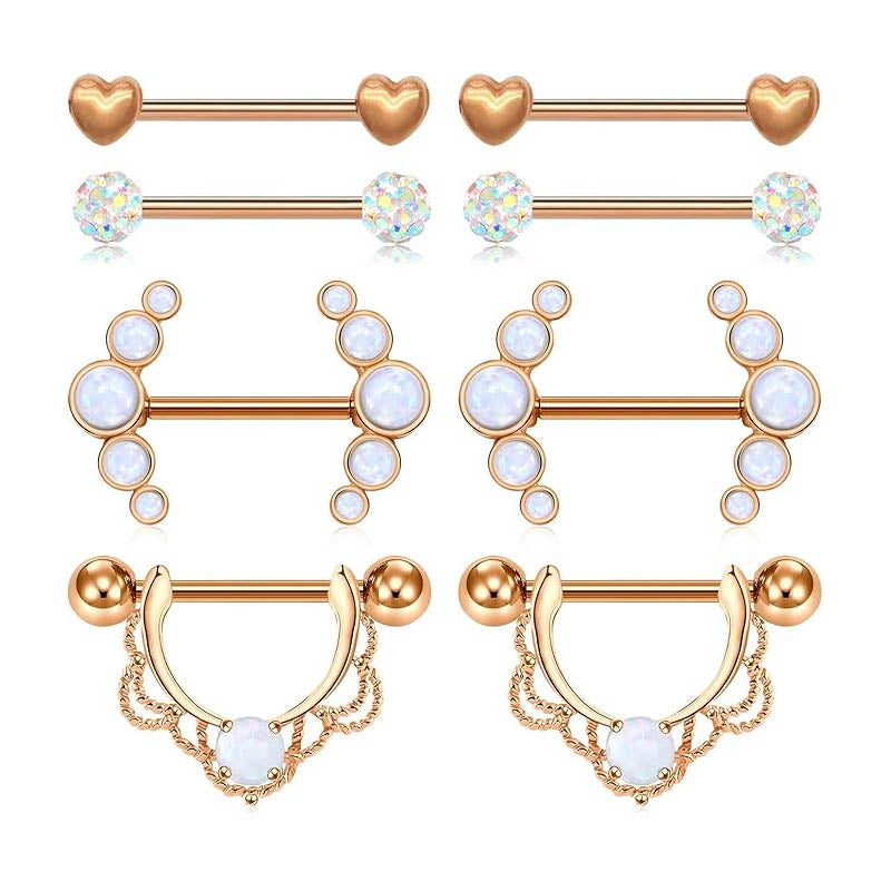 Cherry Diva Barbell Gold Multi Pack Of 8 Opal Nipple Bars