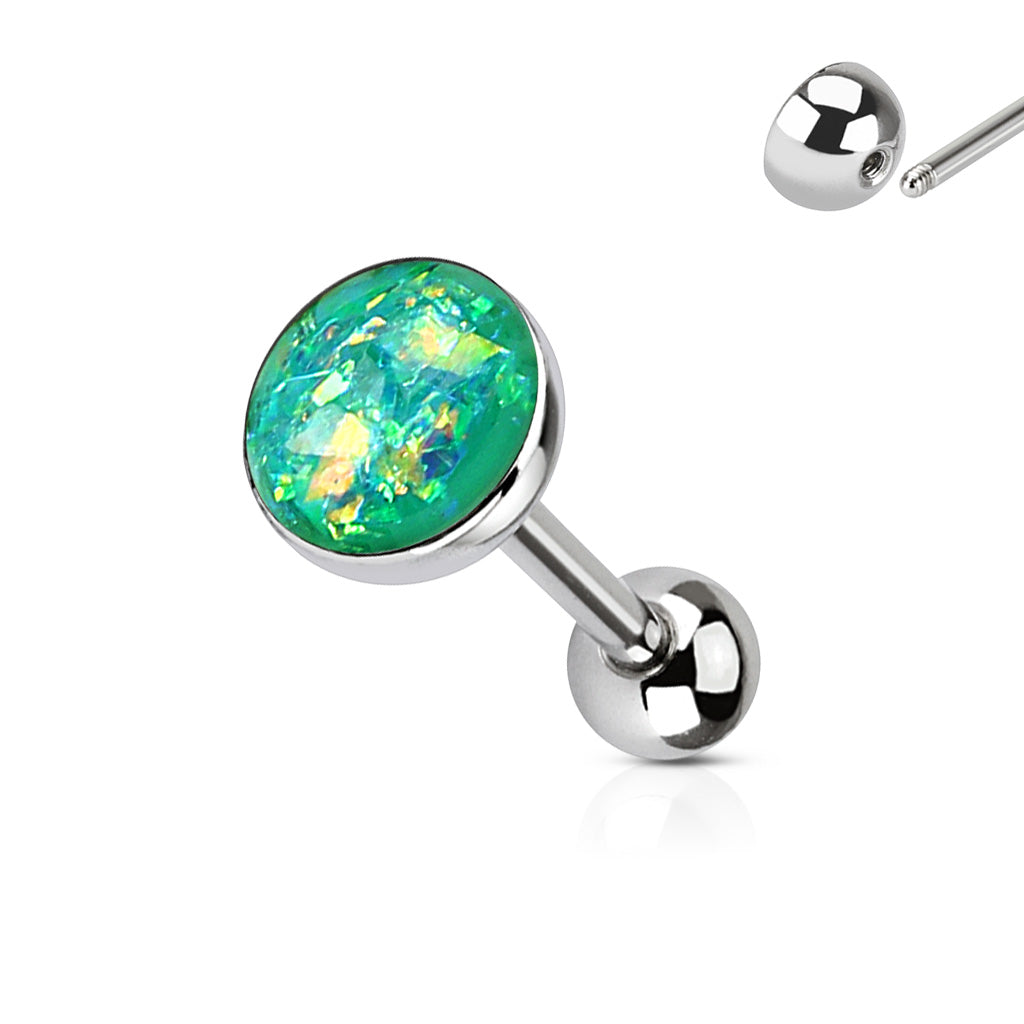 Cherry Diva Barbell Green 14 Gauge Opal Galaxy Tongue Barbell