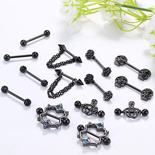 Cherry Diva Barbell Multi Pack Of 14 Black Nipple Rings
