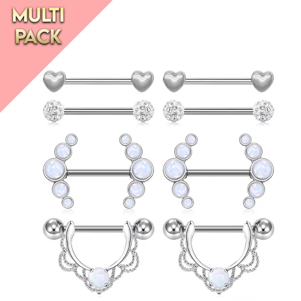 Cherry Diva Barbell Multi Pack Of 8 Opal Nipple Bars