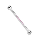 Cherry Diva Barbell Pink 14 Gauge Gold Crystal Centre Industrial Barbell