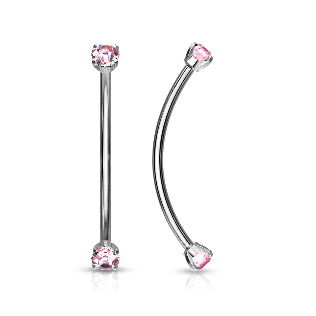 Cherry Diva Barbell Pink 16 Gauge Surgical Steel Curved Barbell With Crystal Ends