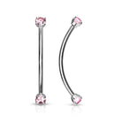 Cherry Diva Barbell Pink 16 Gauge Surgical Steel Curved Barbell With Crystal Ends