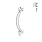 Cherry Diva Eyebrow Bar SILVER 16 Gauge Prong Set Double Crystal Star Eyebrow Barbell