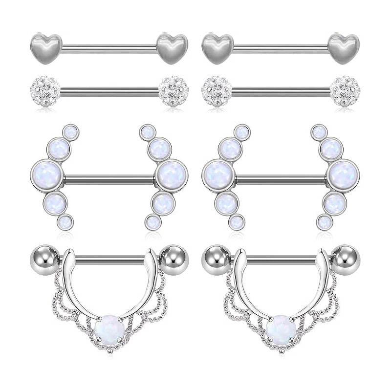 Cherry Diva Barbell Silver Multi Pack Of 8 Opal Nipple Bars