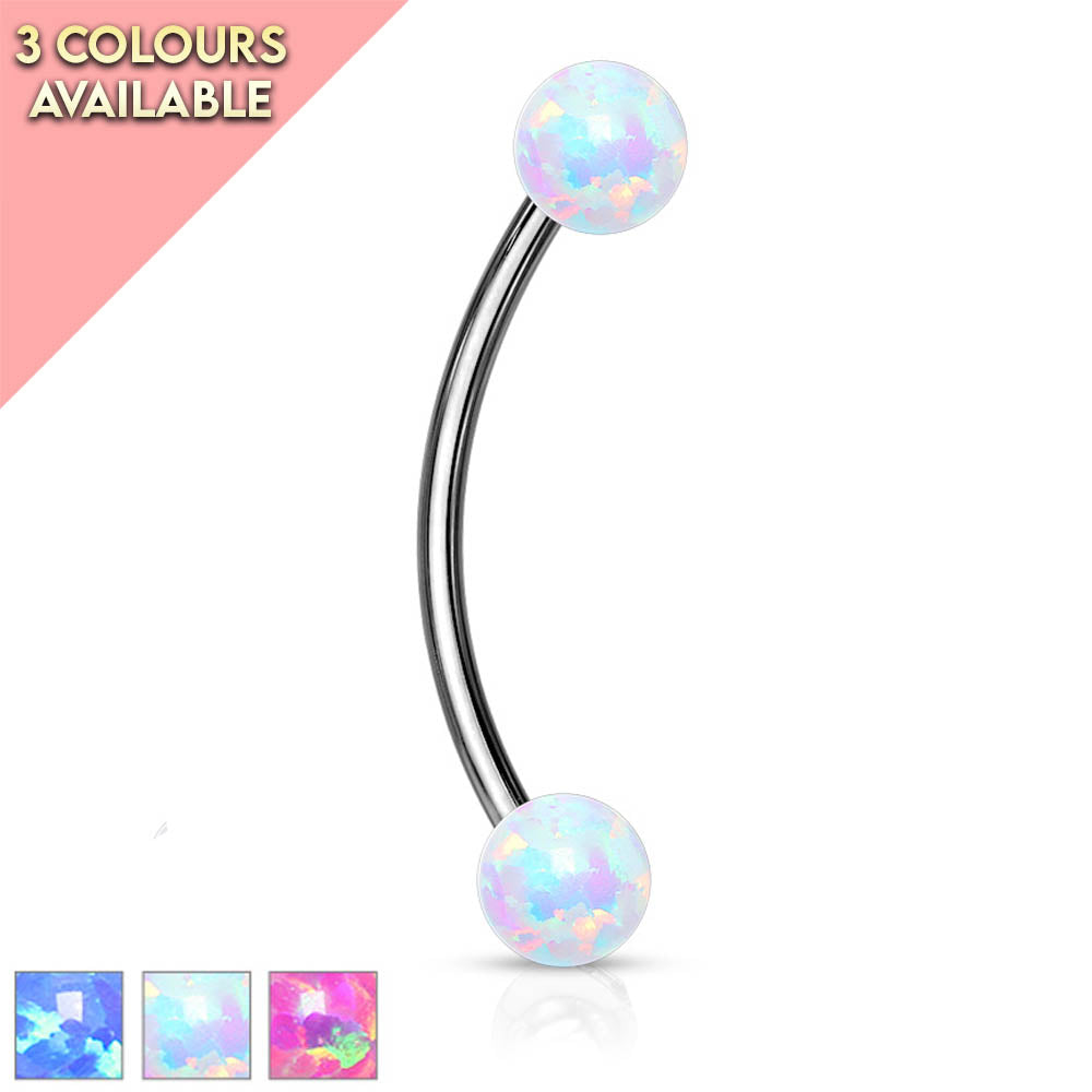 Cherry Diva Barbell Surgical Steel Curved Barbell With Opal Ends