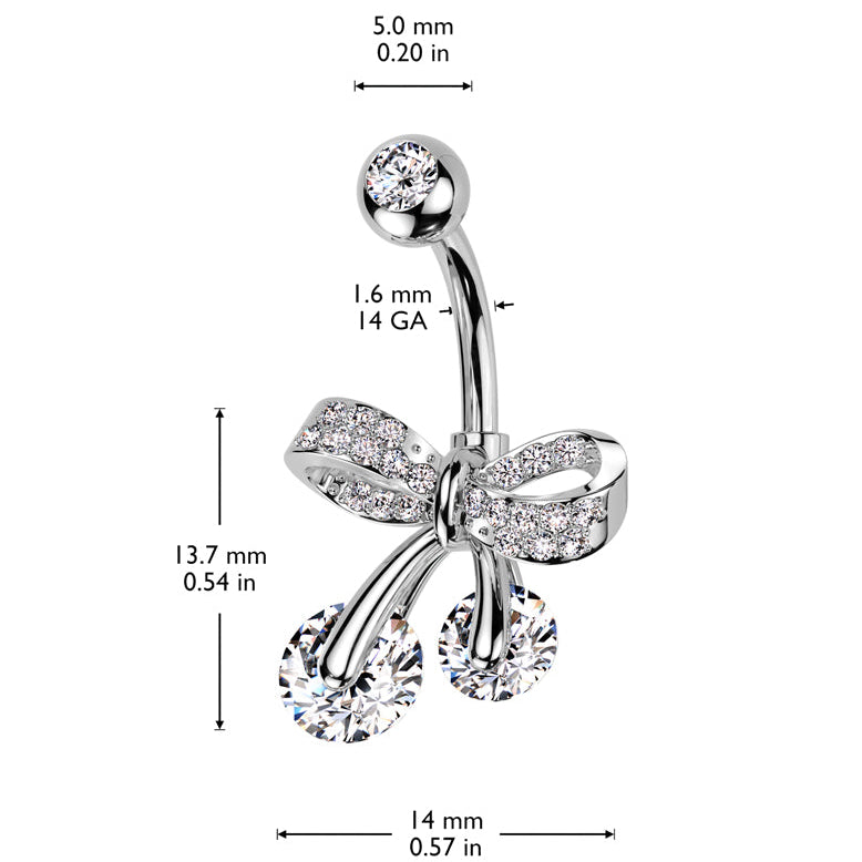 Cherry Diva belly bar 14 Crystal Bow Belly Button Bar